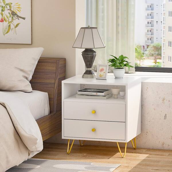 White nightstand with metal legs discount