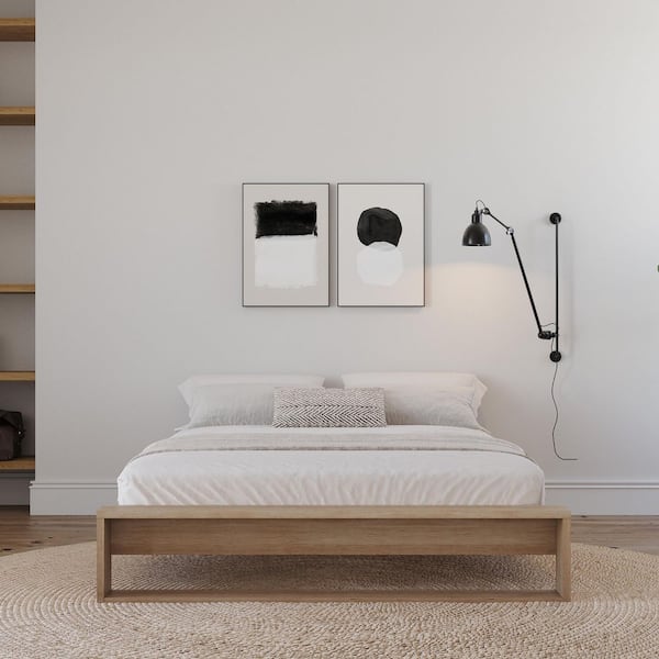 Gael Brown Oak Frame Queen Size Platform Bed with Slats