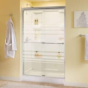 Traditional 47-3/8 in. W x 70 in. H Semi-Frameless Sliding Shower Door in Chrome with 1/4 in. Tempered Transition Glass