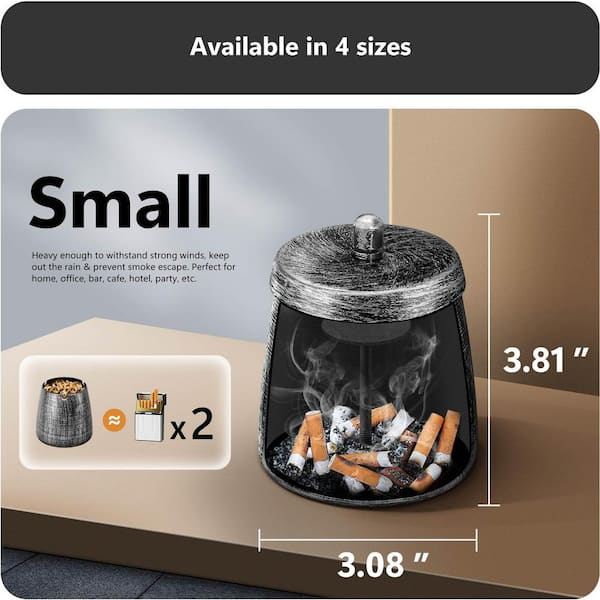 Afoxsos Classic Large Capacity 3.08 in. x 3.81 in. Blue Metal Cigarette Ashtray with Lid