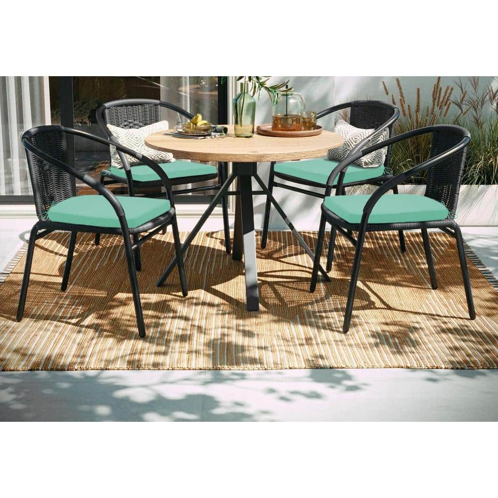 Blue Rectangular Foam Outdoor Chair Cushions Set of 4