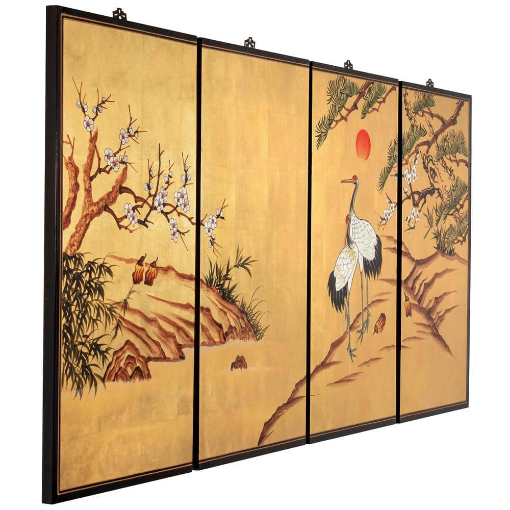 72" Gold Leaf Cranes Acrylic Wall Art Set
