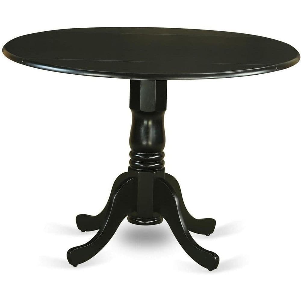 3-Piece Black Finish Solid Wood Top-Round Dining Room Set with Dropleaf-Seats 4