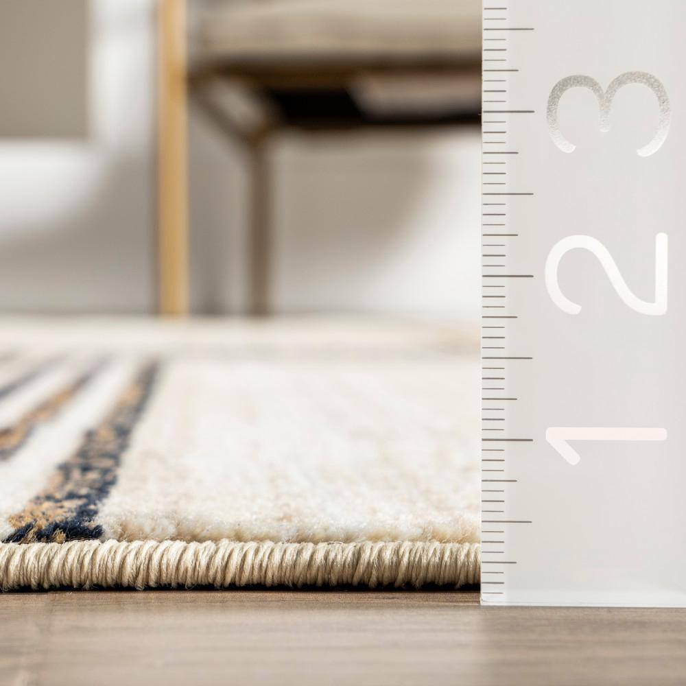 Beige and Black Synthetic Rectangular Striped Area Rug, 8' 10" x 13'