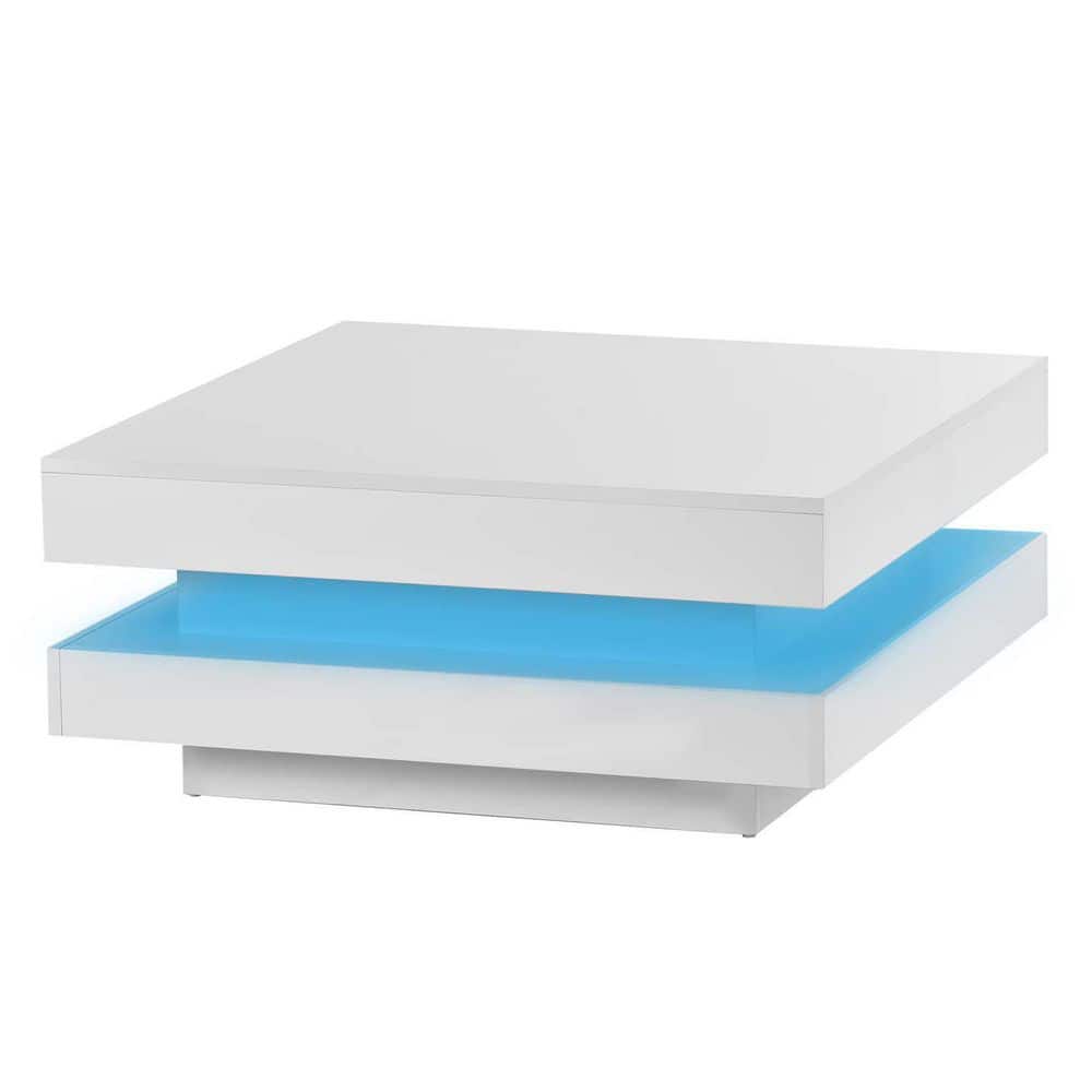 White Square Particle Board Outdoor Coffee with Plug-In 16-Color LED Lights