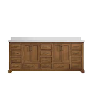 Charlotte Teak 84 in. W x 22 in. D x 36 in. H Double Sink Bath Vanity in Dark Natural with 2 in. Venatino Qt. Top