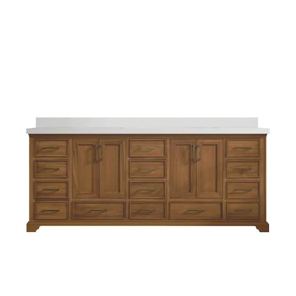 Willow Collections Charlotte Teak 84 in. W x 22 in. D x 36 in. H Double Sink Bath Vanity in Dark Natural with 2 in. Venatino Qt. Top