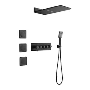 Wall Mounted Waterfall Rain Shower System in Matte Black with 3 Body Sprays and Handheld Shower