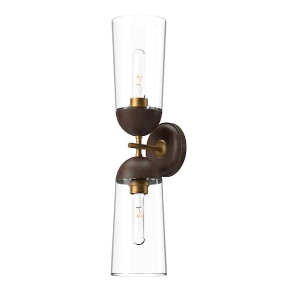 ALORA MOOD Emil 5-in 2 Light 60-Watt Aged Gold/Walnut Vanity Light