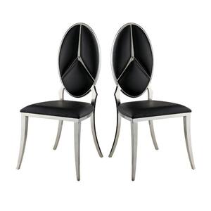 GOJANE Black and Gold Leatherette Dining Chair with Oval Backrest and  Stainless Steel Legs (Set of 2) W124157597LWY - The Home Depot