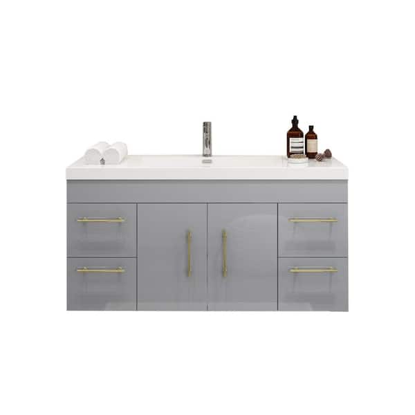 Moreno Bath Elsa 47.24 in. W x 19.50 in. D x 22.05 in. H Bathroom Vanity in High Gloss Gray with White Acrylic Top