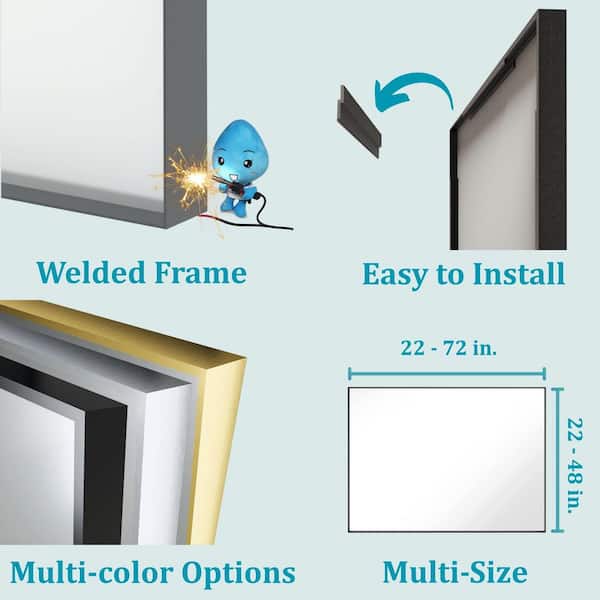 60 in. W x 28 in. H Rectangular Aluminum Framed Wall Bathroom Vanity Mirror in Black