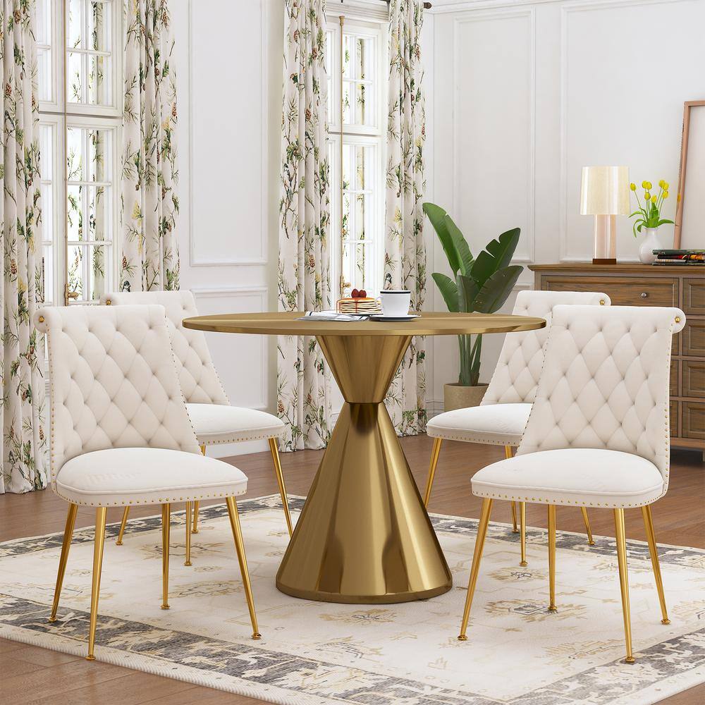 Boyel Living 5Piece Round Stainless Steel Gold MDF Top Table Set Seats