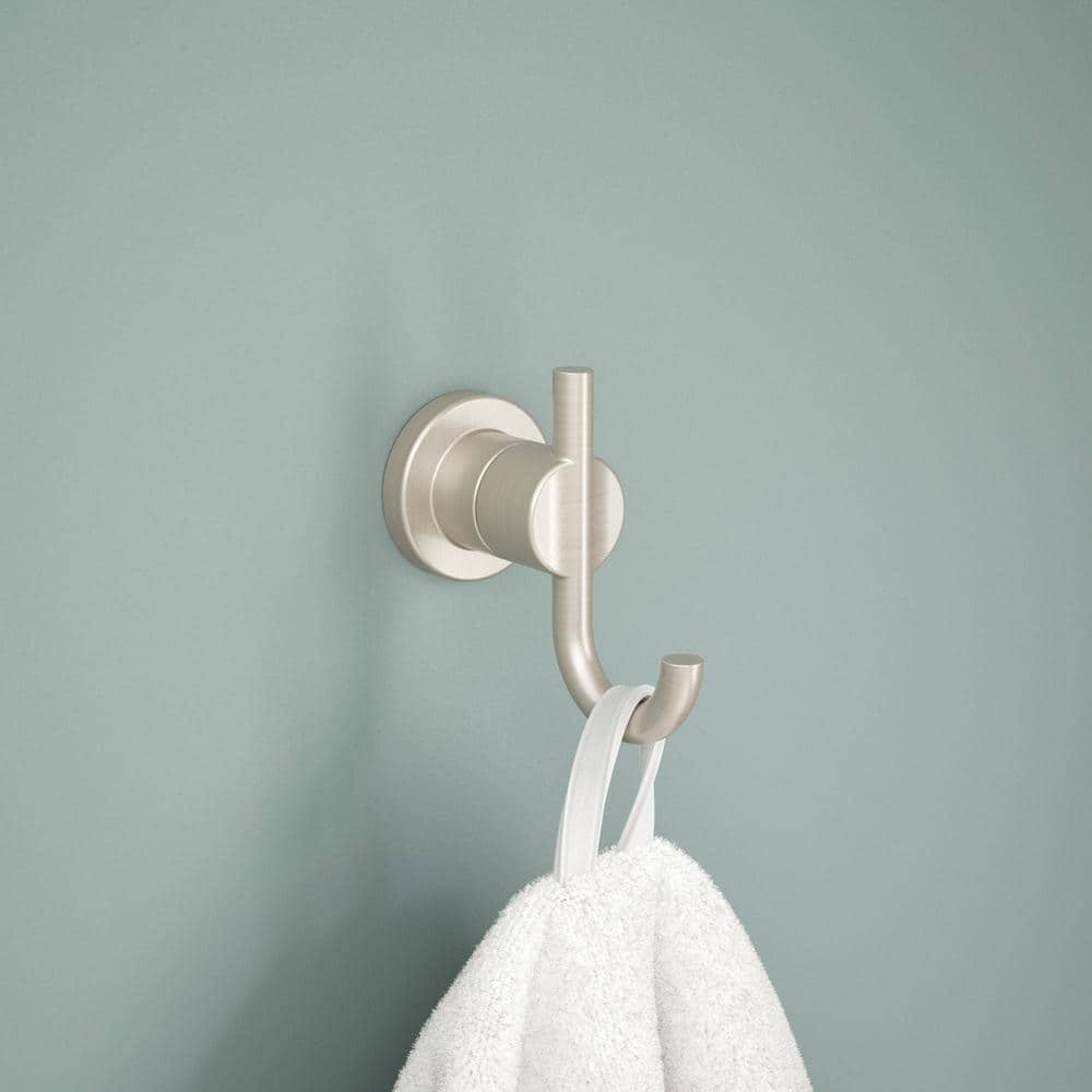 Spotshield Brushed Nickel Double J-Hook Wall Mounted Towel Holder