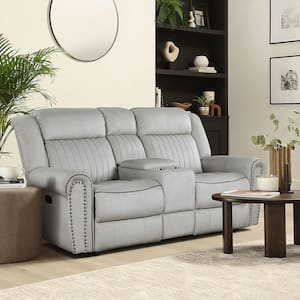 Abington 75.5 in. W Mist Microfiber 2-Seater Manual Double Reclining Loveseat with Center Console