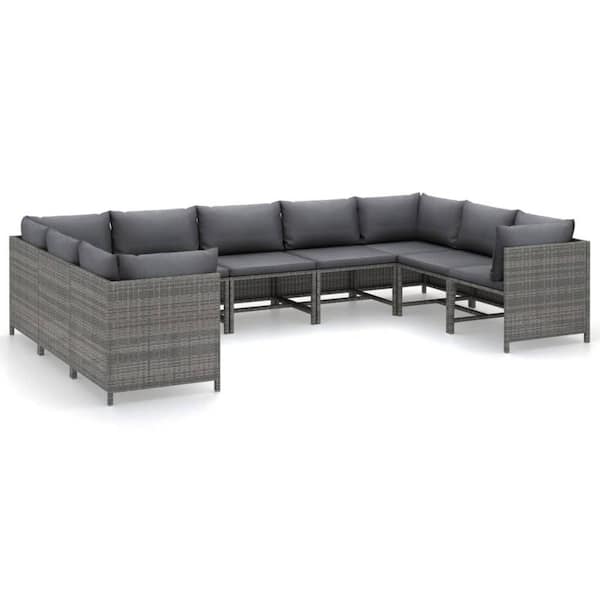 Benjara 9-Piece Gray Wicker Rattan Outdoor Modular Lounge Sectional Sofa with Gray Cushion