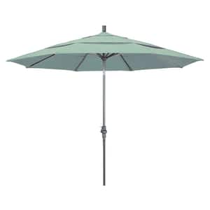 11 ft. Hammertone Grey Aluminum Market Patio Umbrella with Crank Lift in Spa Sunbrella