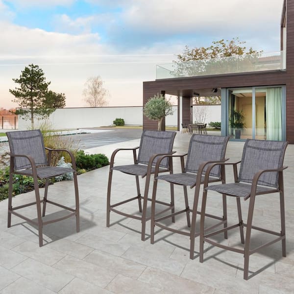 Pellebant Counter Height Metal Aluminum Outdoor Bar Stool with Arms in Gray (4-Pack)