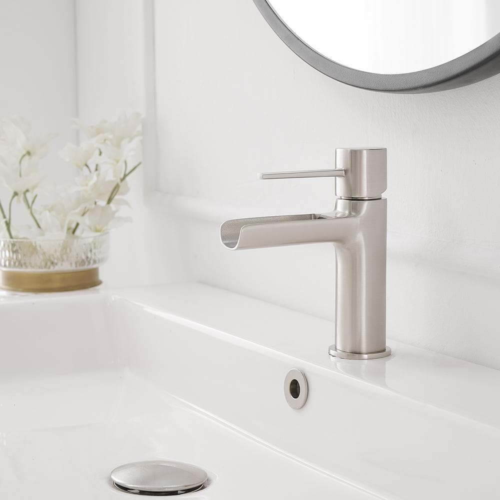 Brushed Nickel Single Handle Waterfall Bathroom Faucet