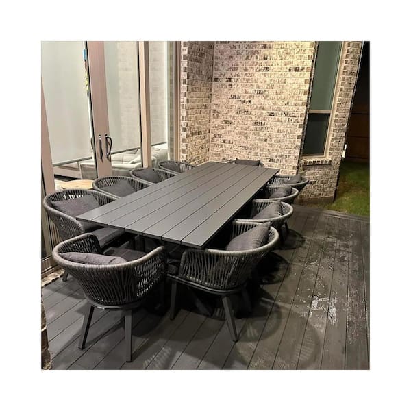 11-Piece All-Weather Wicker Outdoor Dining Set with Table All Aluminum Frame and Gray Cushions for Garden Backyard Deck