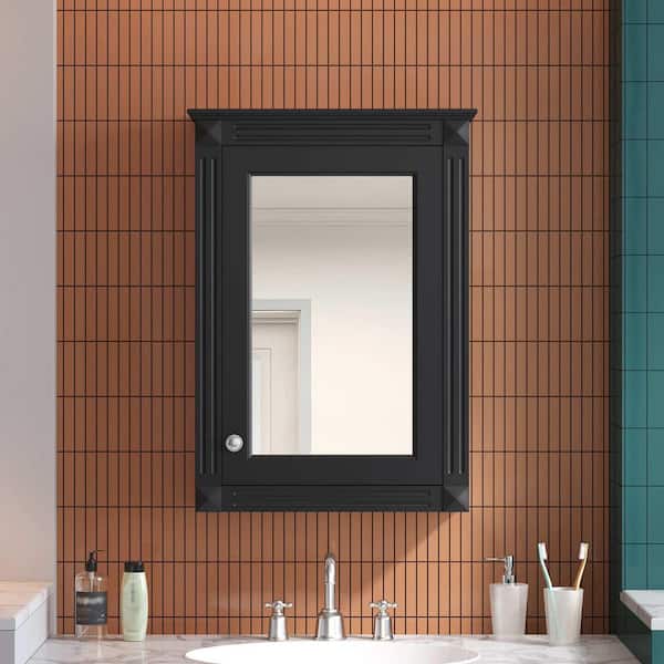 20 in. W x 27.8 in. H Rectangular Solid Wood Medicine Cabinet in Black with Mirror, Adjustable Shelf and Cabinet