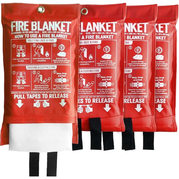 40 in. x 40 in. Fire Fiberglass Blanket Emergency for Home Kitchen School Fireplace Office Grill Warehouse (4-Piece)