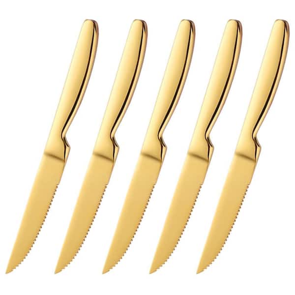 5.98 in. Stainless Steel Partial Tang Serrated Steak Knife with One Piece Handle Gold Finish (Set of 5)