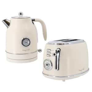 7 Cup Electric Tea Kettle and 2 Slice Toaster Combo in Matte Cream