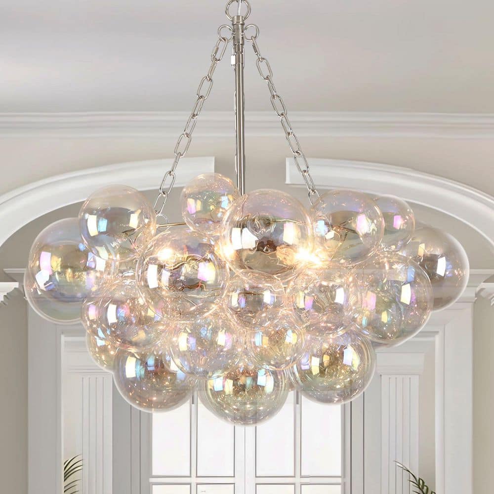 TinHon 6-Light Modern Nickel Colorful Bubble Glass Chandelier, 25