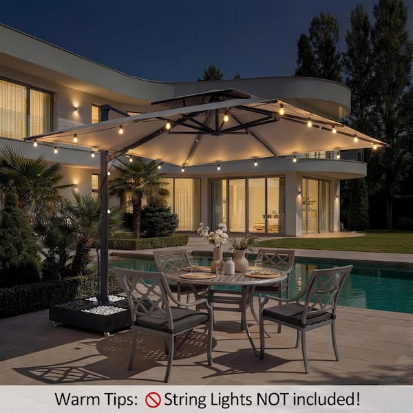 best cantilever outdoor patio umbrella Clihome 10 ft. x 10 ft. Double-Top Cantilever Patio Umbrella in Silver Gray  with 1100 lbs. Heavy Duty Base Stand and Hooks CL-ODBS10106GY