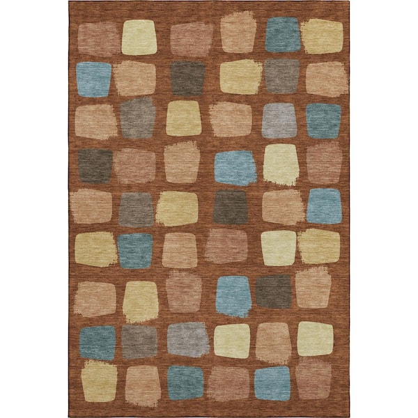 Mayfield Premium Machine Washable Abstract AMF2501 Paprika 9 ft. x 12 ft. Area Rug