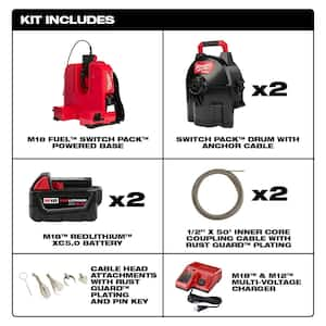 M18 FUEL Cordless Drain Cleaning 1/2 in. Switch Pack Sectional Drum System Kit W/ Bonus 1/2 in. x 50 ft. Cable & Drum