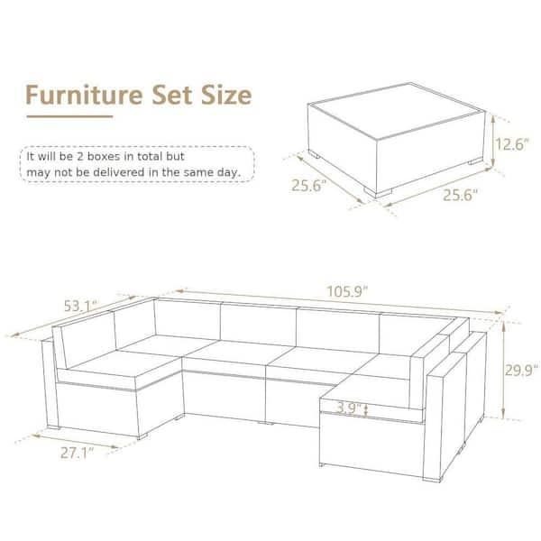 Black 7-Piece Wicker Outdoor Sectional Set, All Weather Patio