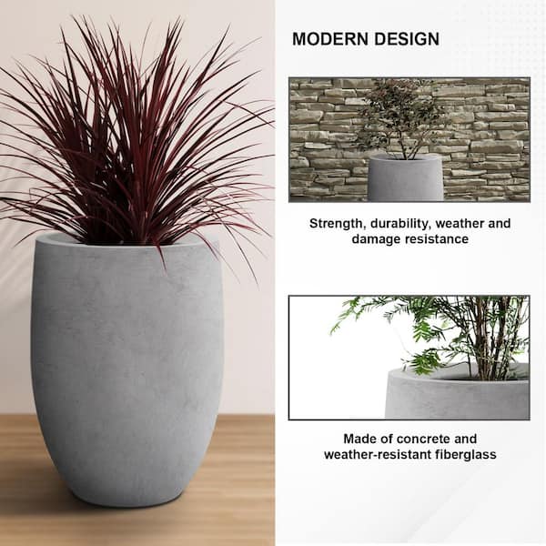 21.7"H Natural Concrete Tall Taper Planter with Drainage Plug for Outdoor Indoor Garden