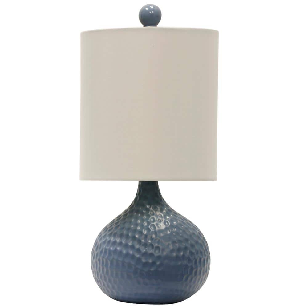 Blue Ceramic Table Lamp with White Hardback Shade