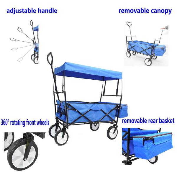 4.1 cu. ft. Fabric Blue Folding Garden Cart BYY323-7 - The
