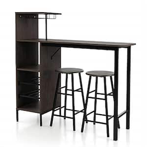 3-Piece Bar Table and 2 Chairs with 6-Bottle Wine Rack, Reinforced Structure