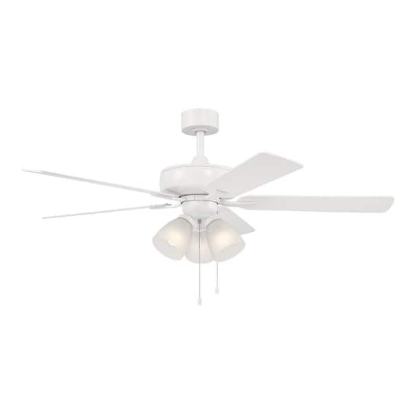 Stellant 52 in. Indoor/Covered Outdoor Matte White Standard Mount Ceiling Fan with Light Kit and Pull Chain Control