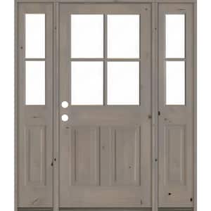 60 in. x 80 in. Knotty Alder Right-Hand/Inswing 4-Lite Clear Glass Grey Stain Wood Prehung Front Door/Double Sidelite