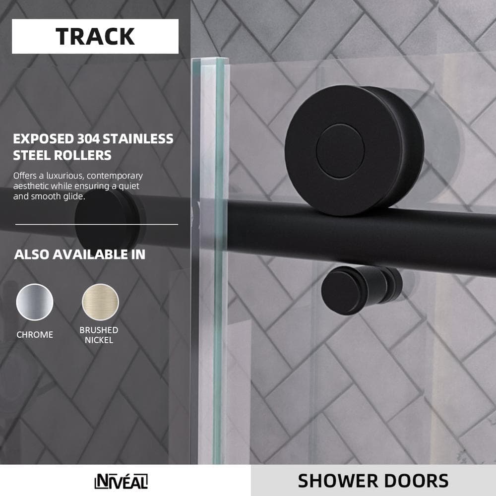 60'' Matte Black Semi-Frameless Sliding Tub Door with Clear Glass