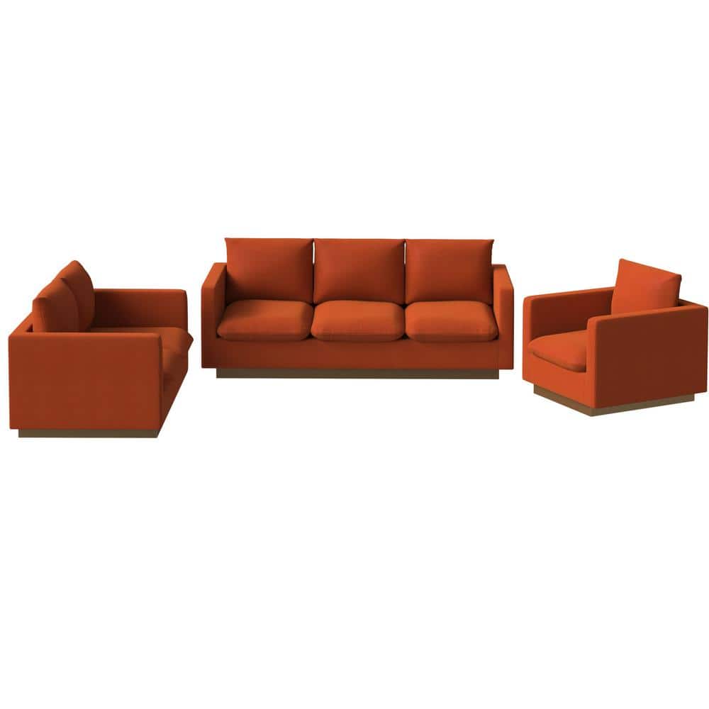 Orange Marmalade Velvet 3-Piece Sofa Set with Gold Base