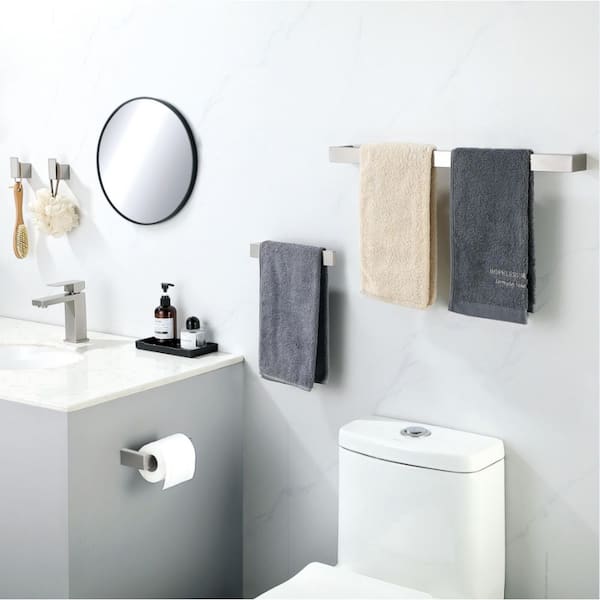Stainless Steel 5-Piece Bath Hardware Set with 24 in. Towel Bar Toilet Paper Holder and Towel Hook in Brushed Nickel