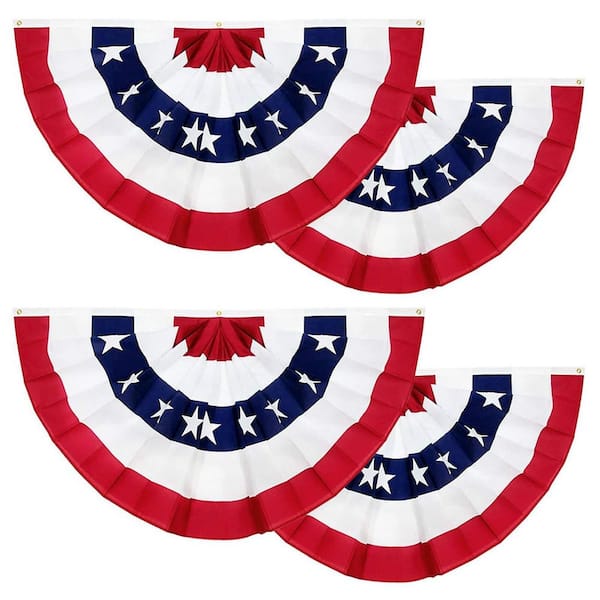 4-Pack 1.5 ft. x 3 ft. 250th Anniversary American Flag, Pleated Fan Patriotic Memorial Day Decoration, 4th of July Decor