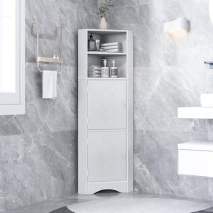 14.96 in. W x 14.96 in. D x 61.02 in. H White MDF Freestanding Linen Cabinet with Doors and Adjustable Shelves