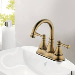 Sadira 4 in. Centerset Double Handle High Arc Bathroom Faucet with Push-Up Pop-Up Drain in Brushed Gold