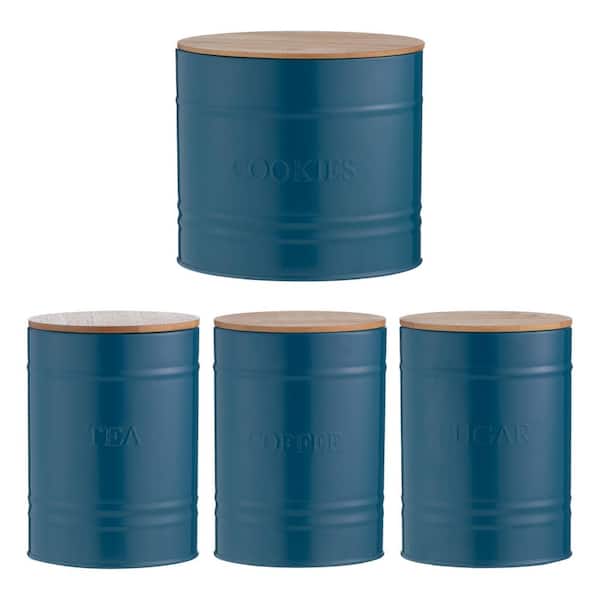 Typhoon Essentials 4-Piece Azure Carbon Steel Cannister Set with Bamboo Lids