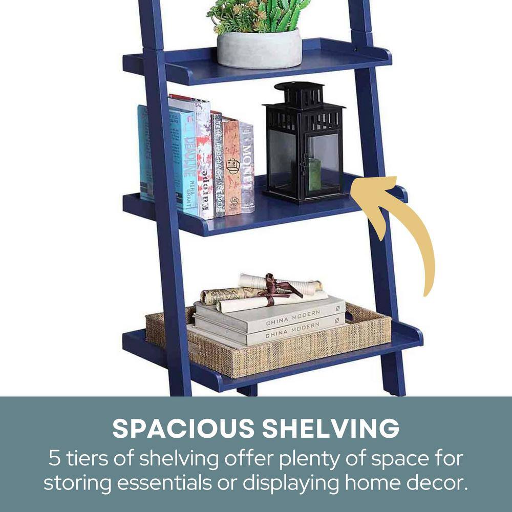 Cobalt Blue Adjustable Wood Ladder Bookshelf