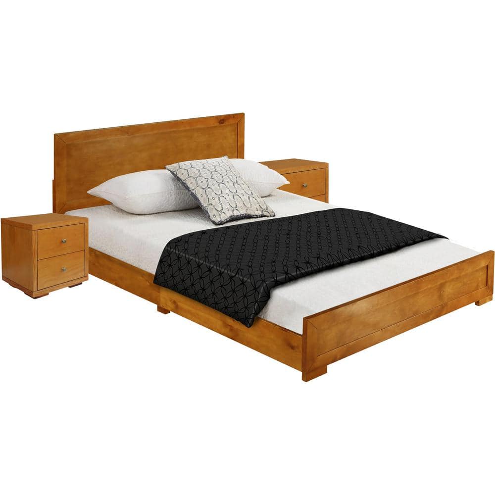 Elegant Oak Queen Bed with Headboard and Storage Drawers