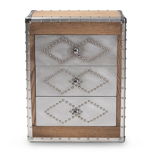 Baxton Studio Audric Sliver and Golden Oak Storage Cabinet