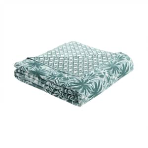 Lanikai Fronds 1-Piece Green Coco Flannel Twin Blanket